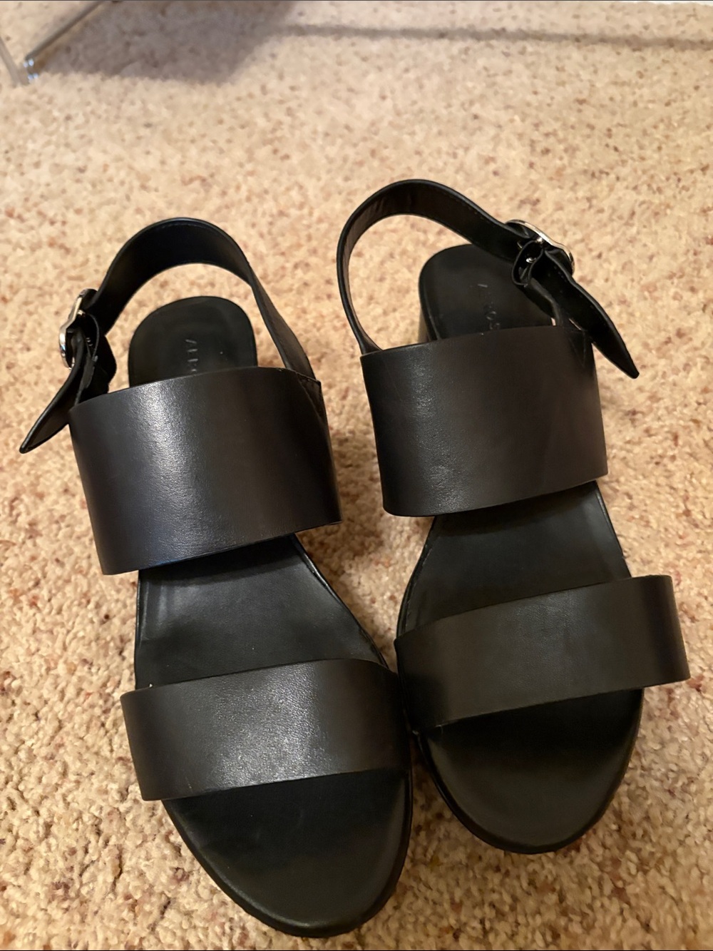 AEROSOLES Black Wide-Strap Slingback Sandals with Buckle